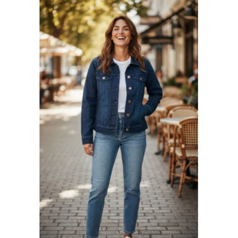 Nine West Jeans Denim Jacket Women Small Blue Nighthawk Trucker Biker Moto NEW